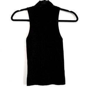 Wilfred Black Ribbed Knit Mock Neck Sleeveless Sweater